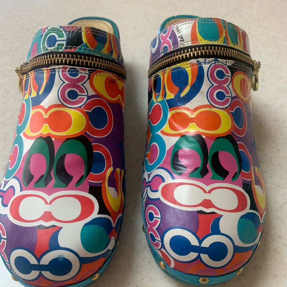 Authentic Coach Women’s Multi Colored Leather Jessi Pop Clogs Shoes 9